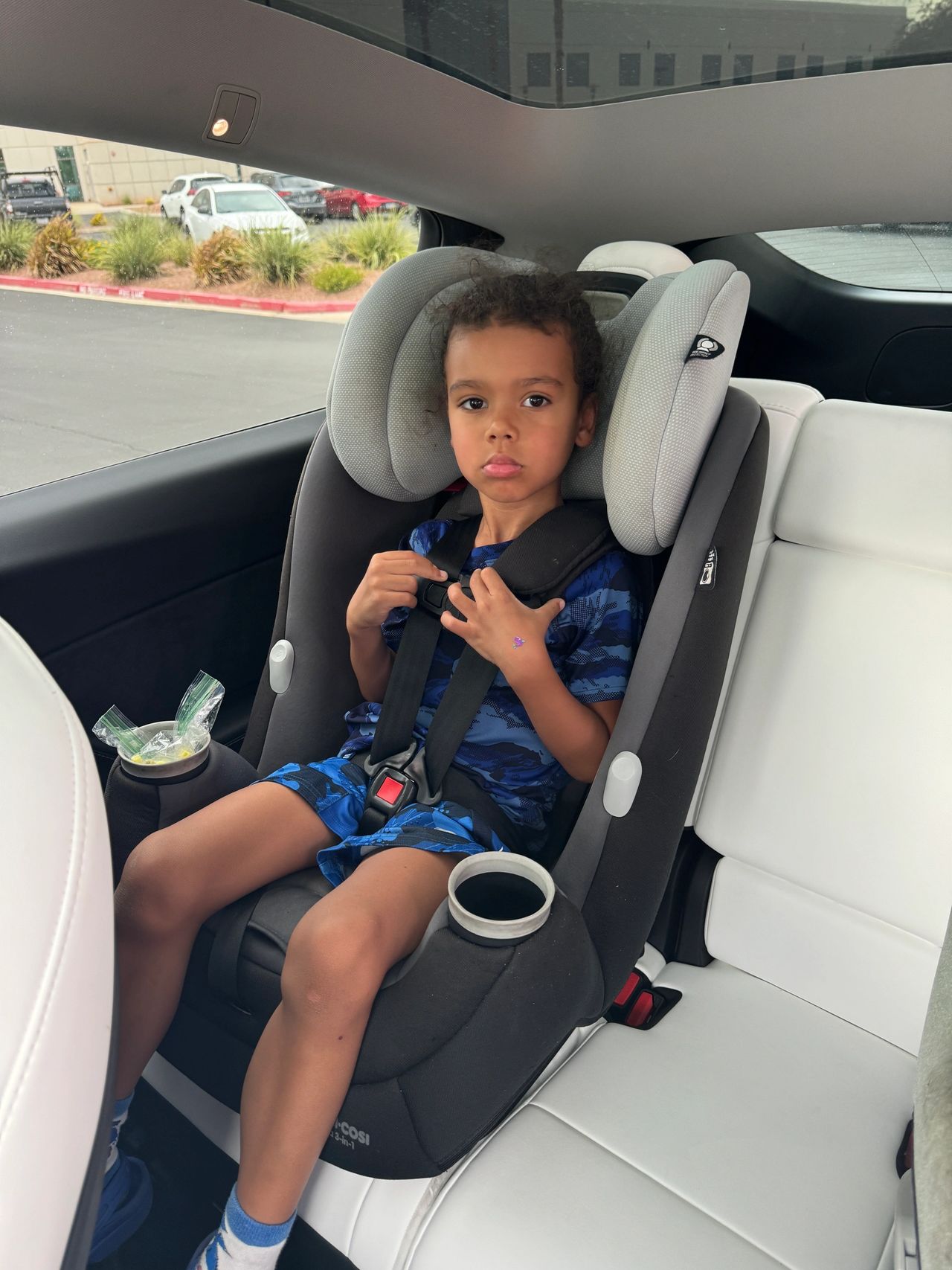 Testing the Maxi Cosi car seat in a Tesla